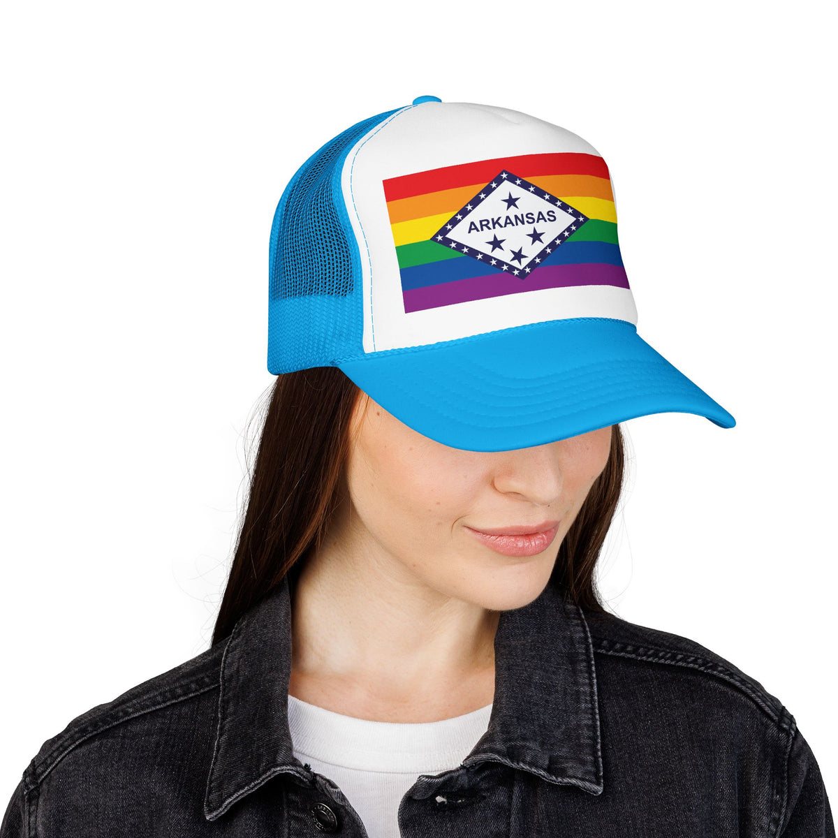 Arkansas Rainbow Pride Flag "UNITED" Printed Foam Trucker Hat, Several Color Options