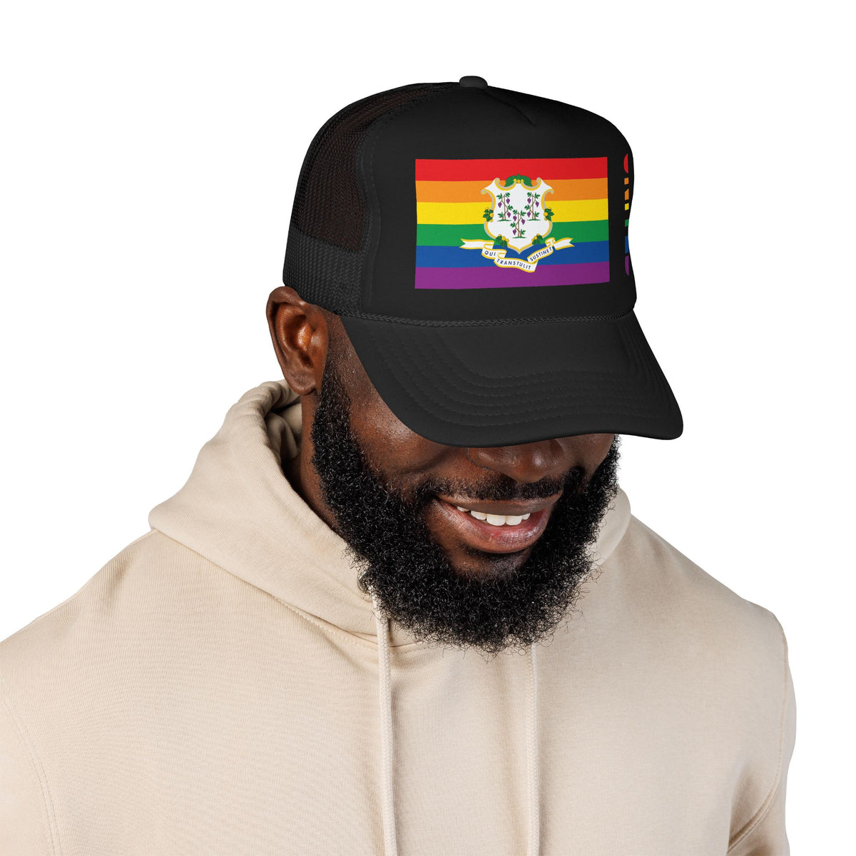 Connecticut Rainbow Pride Flag "UNITED" Printed Foam Trucker Hat, Several Color Options