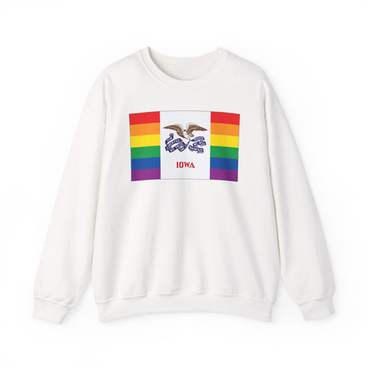Iowa Rainbow Pride Flag Unisex Crewneck Sweatshirt, White, Black or Light Pink