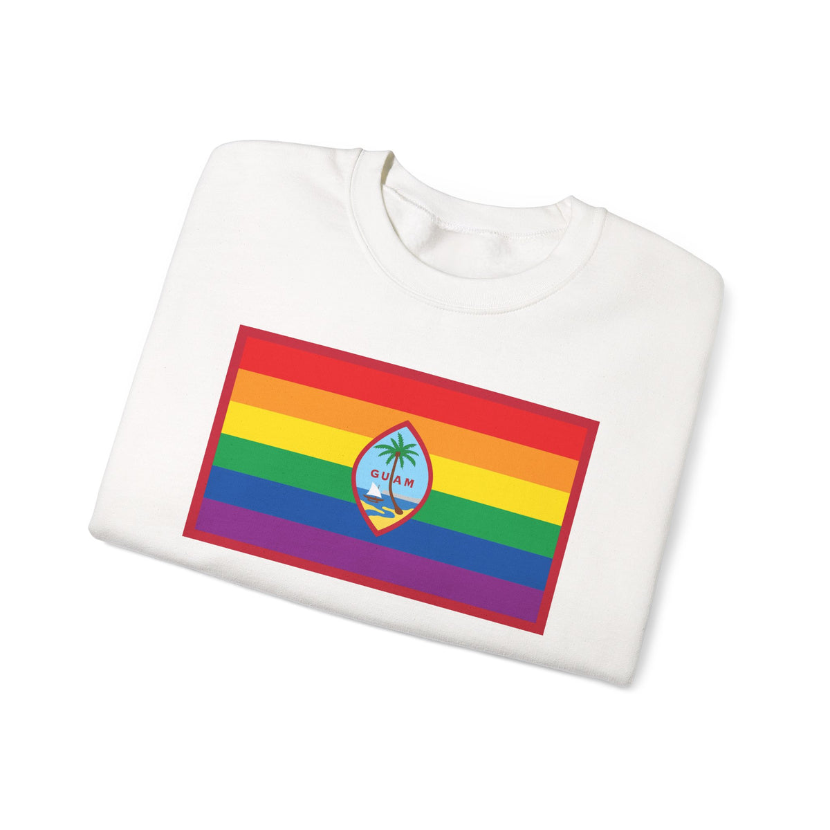 Guam Rainbow Pride Flag Unisex Crewneck Sweatshirt, White, Black or Light Pink