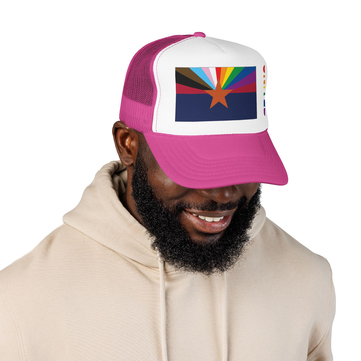 Arizona Rainbow Pride Flag "UNITED" Printed Foam Trucker Hat, Several Color Options