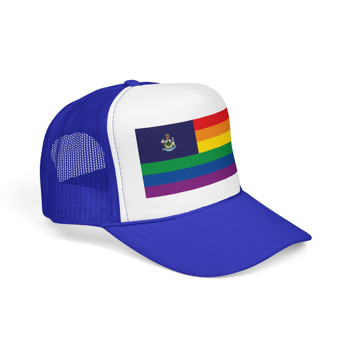 Maine Rainbow Pride Flag "UNITED" Printed Foam Trucker Hat, Several Color Options