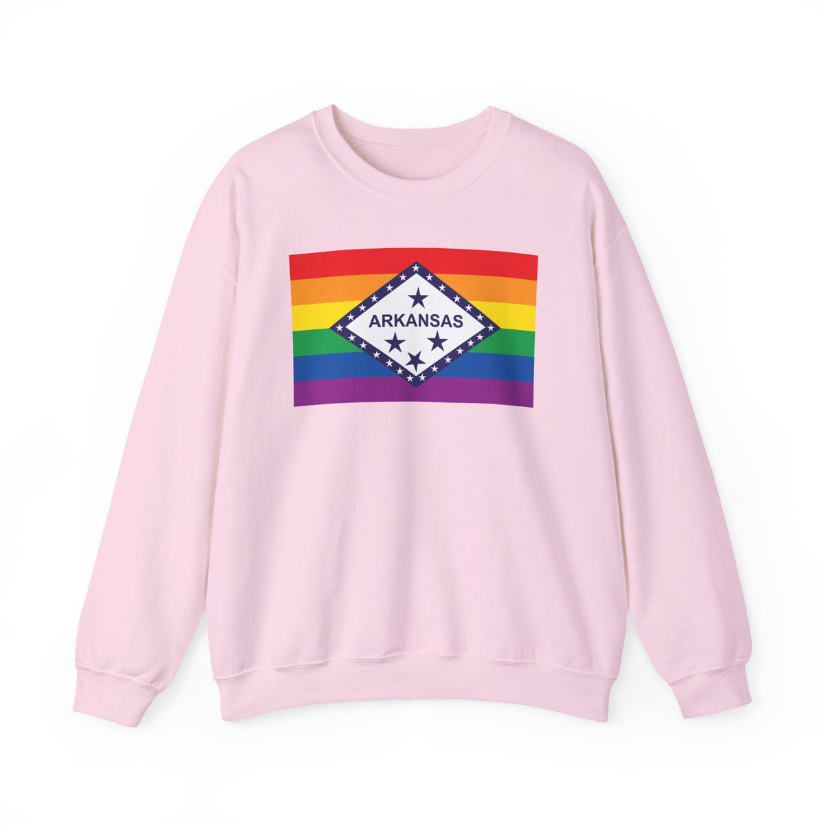 Arkansas Rainbow Pride Flag Unisex Crewneck Sweatshirt, White, Black or Light Pink