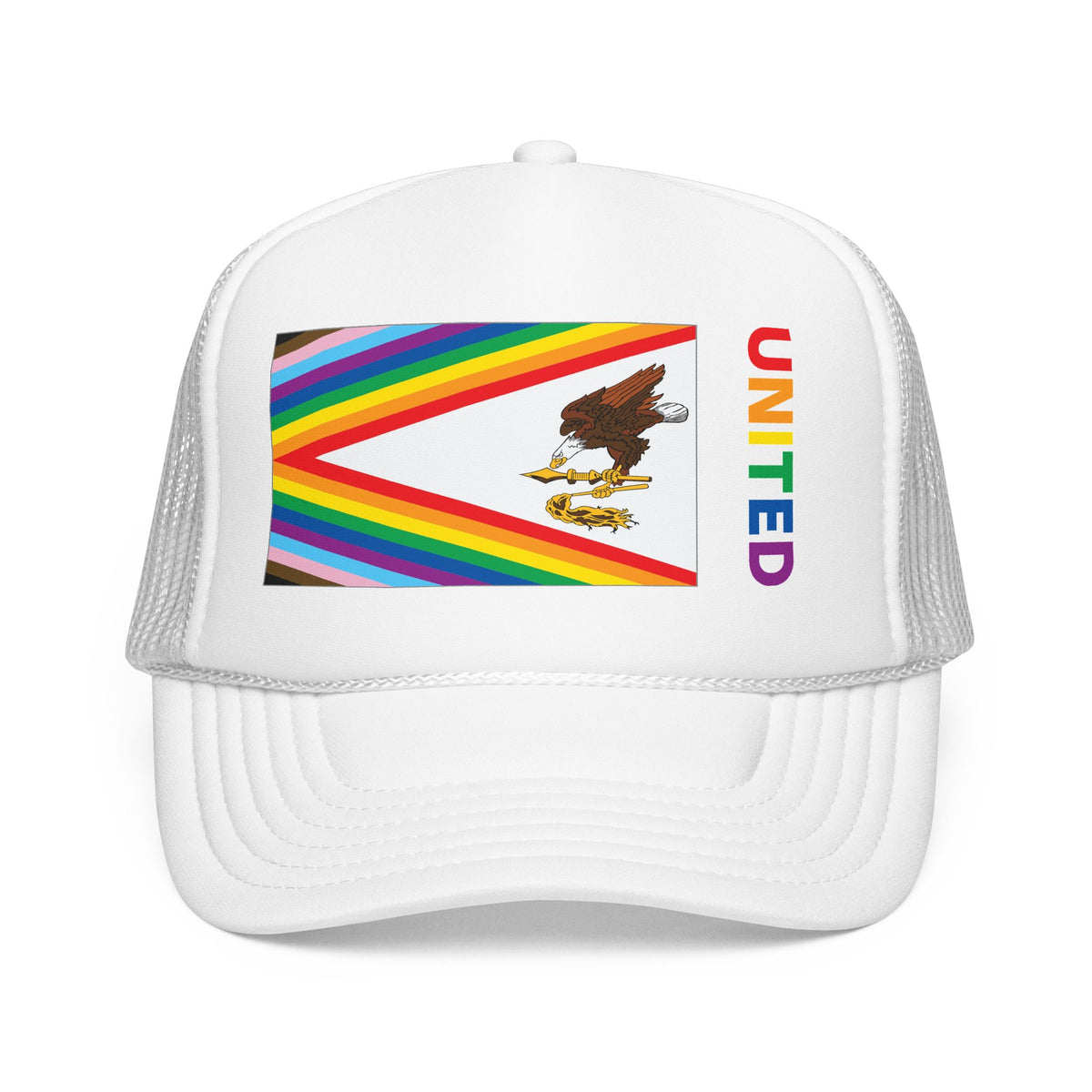 American Samoa Rainbow Pride Flag "UNITED" Printed Foam Trucker Hat, Several Color Options