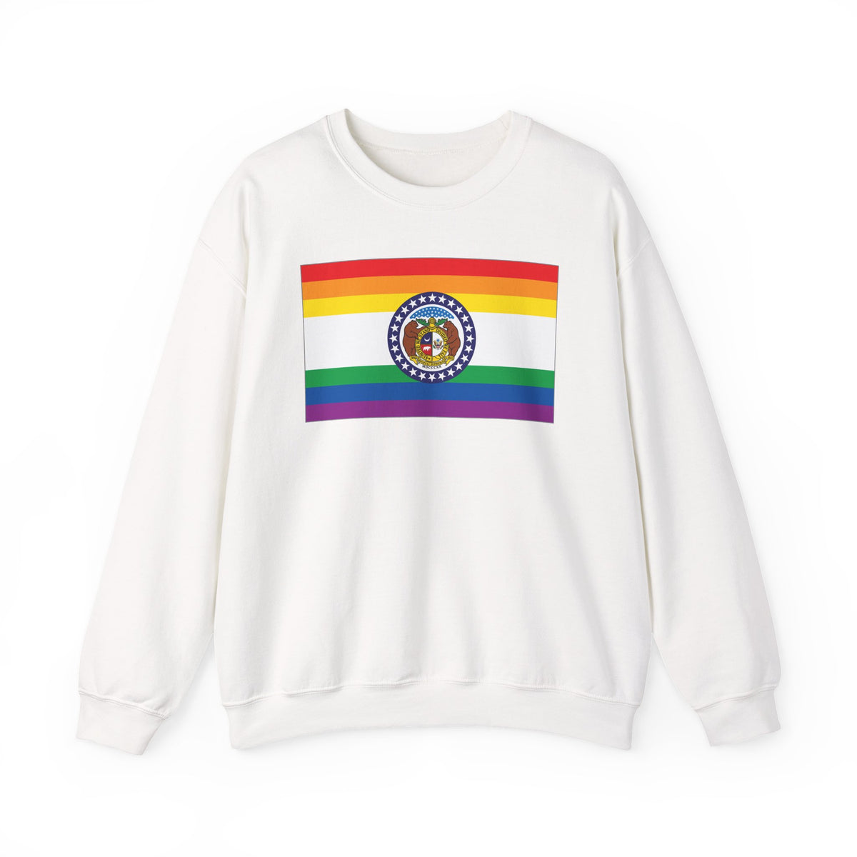 Missouri Rainbow Pride Flag Unisex Crewneck Sweatshirt, White, Black or Light Pink