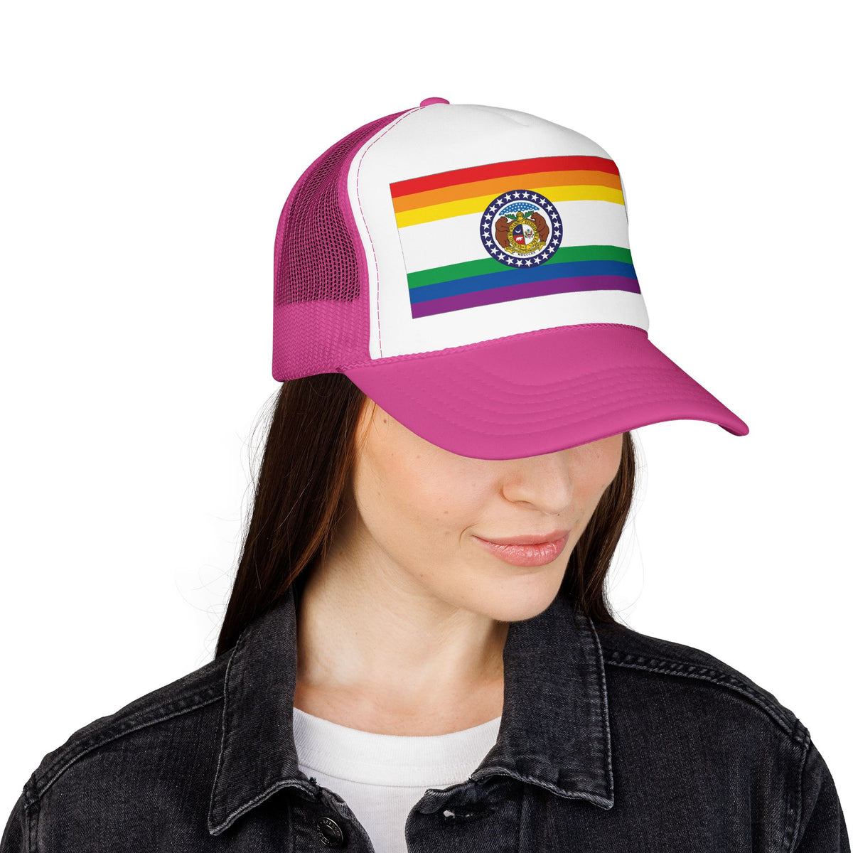 Missouri Rainbow Pride Flag "UNITED" Printed Foam Trucker Hat, Several Color Options