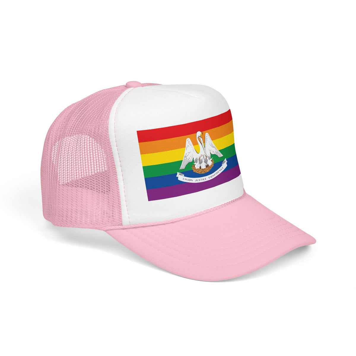 Louisiana Rainbow Pride Flag "UNITED" Printed Foam Trucker Hat, Several Color Options