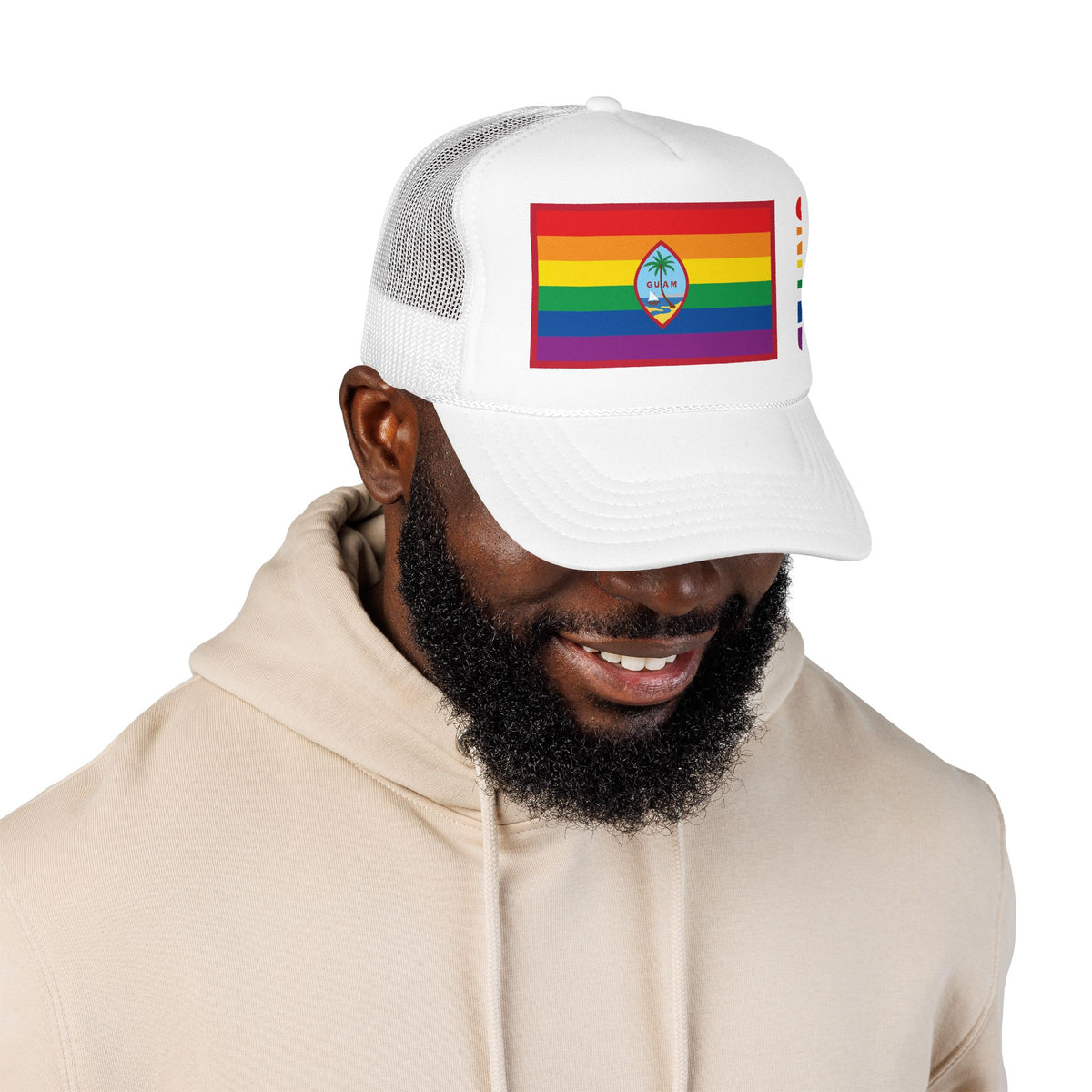 Guam Rainbow Pride Flag "UNITED" Printed Foam Trucker Hat, Several Color Options