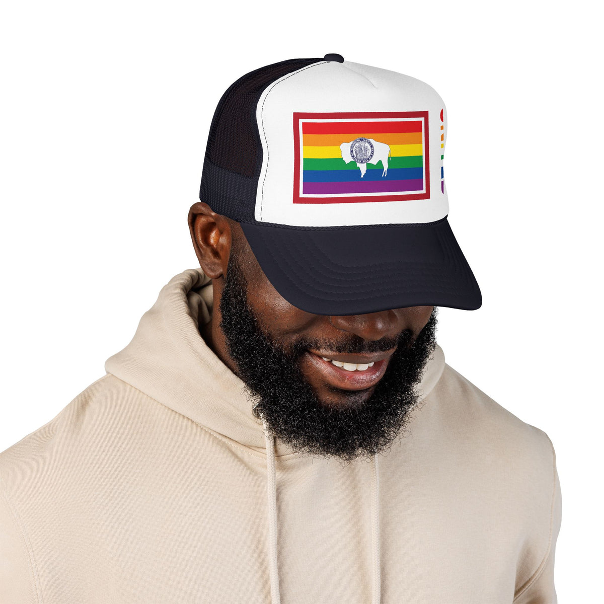 Wyoming Rainbow Pride Flag "UNITED" Printed Foam Trucker Hat, Several Color Options