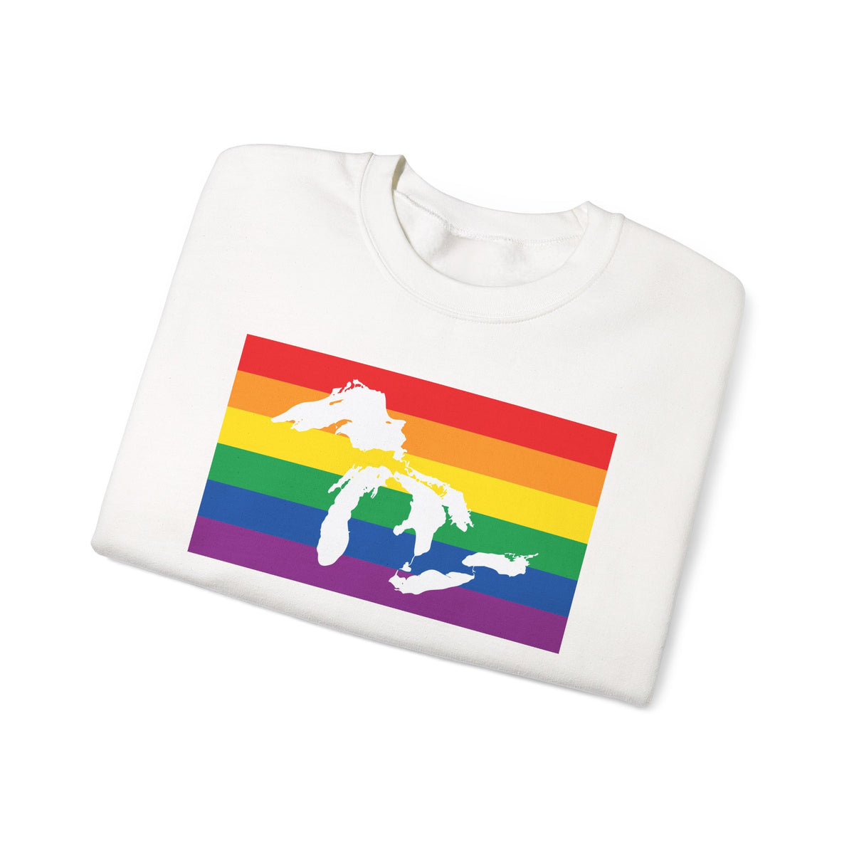 Great Lakes Region Rainbow Pride Flag Unisex Crewneck Sweatshirt, White, Black or Light Pink