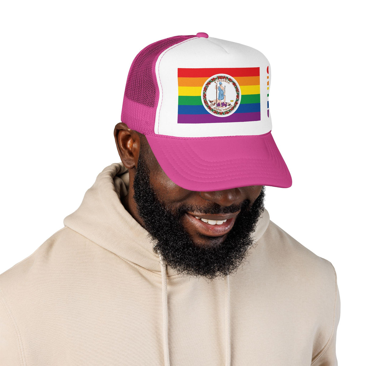 Virginia Rainbow Pride Flag "UNITED" Printed Foam Trucker Hat, Several Color Options