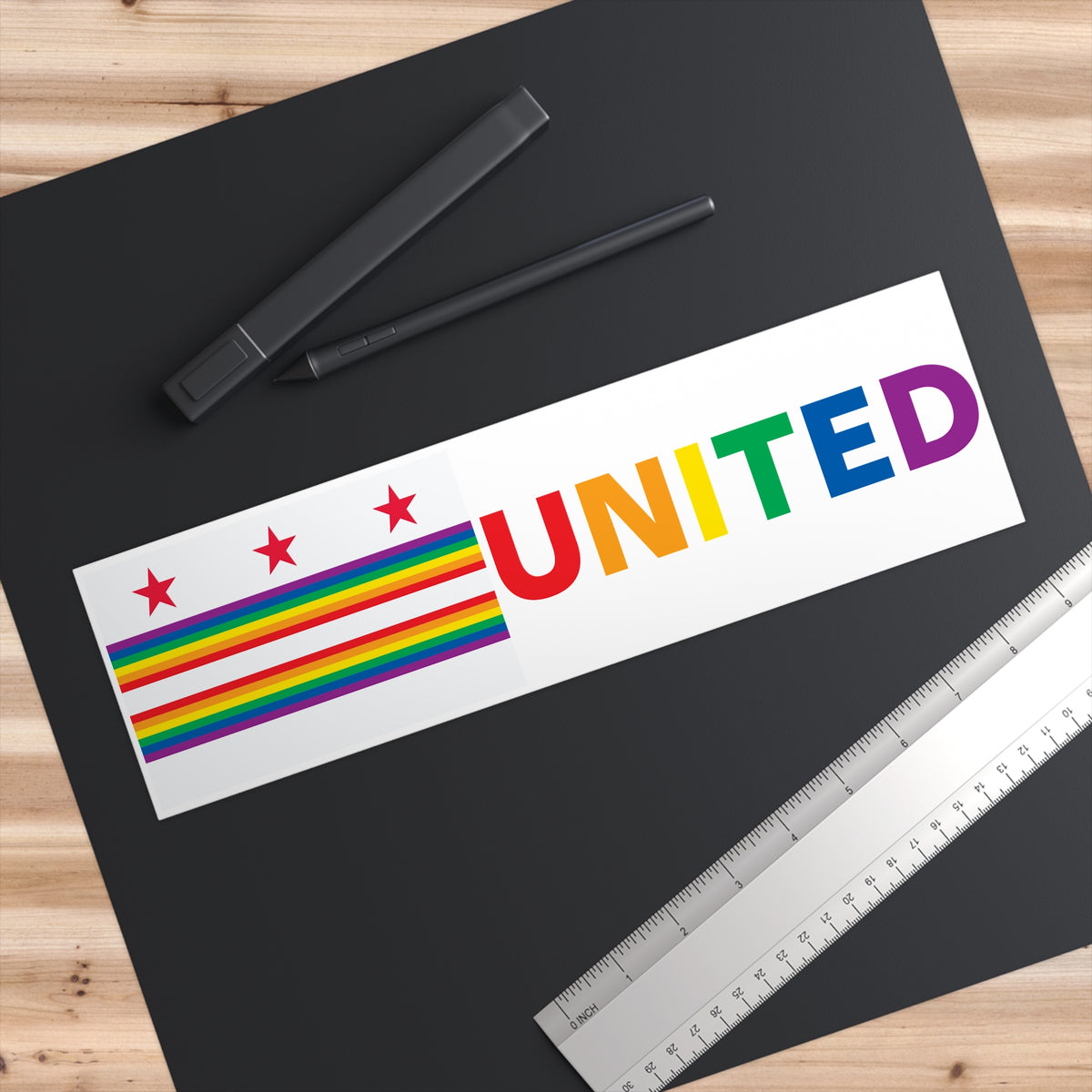 Washington, D.C. Rainbow Pride Flag "UNITED" Bumper Sticker