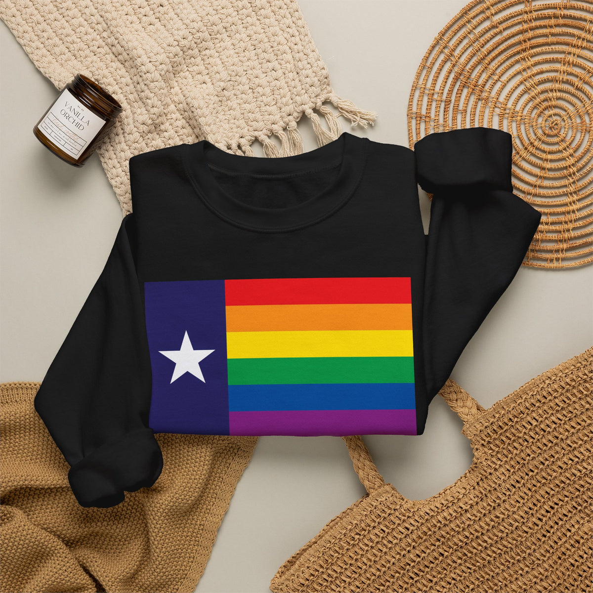 Texas Rainbow Pride Flag Unisex Crewneck Sweatshirt, White, Black or Light Pink