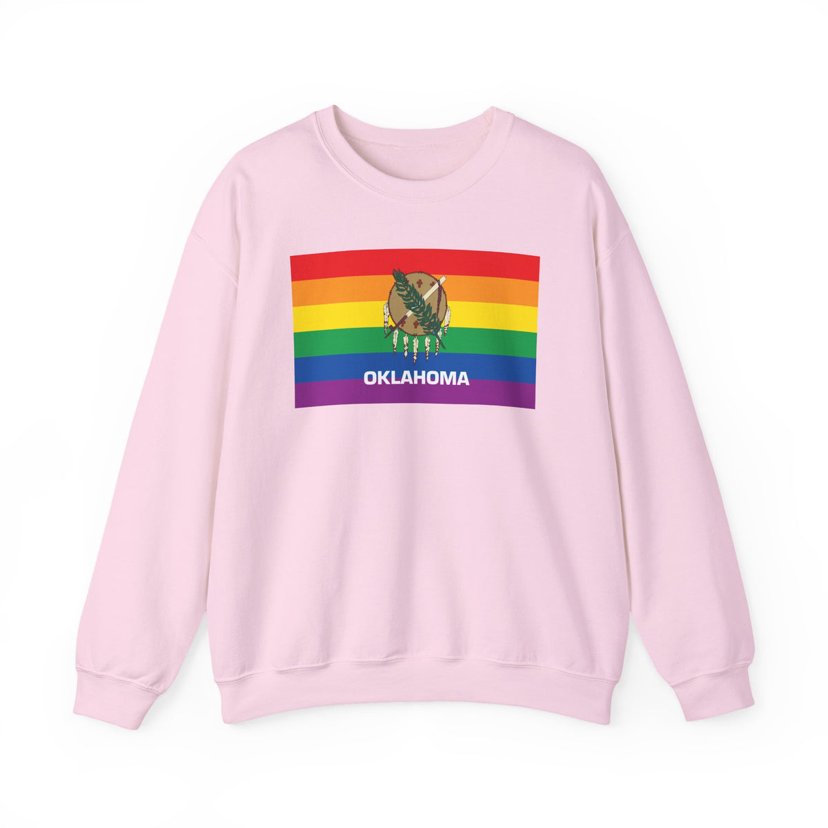 Oklahoma Rainbow Pride Flag Unisex Crewneck Sweatshirt, White, Black or Light Pink