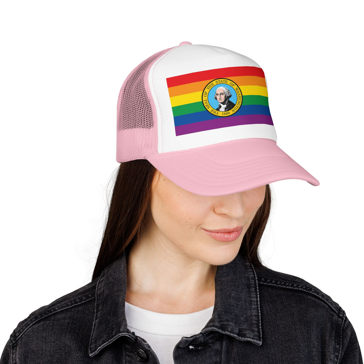 Washington Rainbow Pride Flag "UNITED" Printed Foam Trucker Hat, Several Color Options
