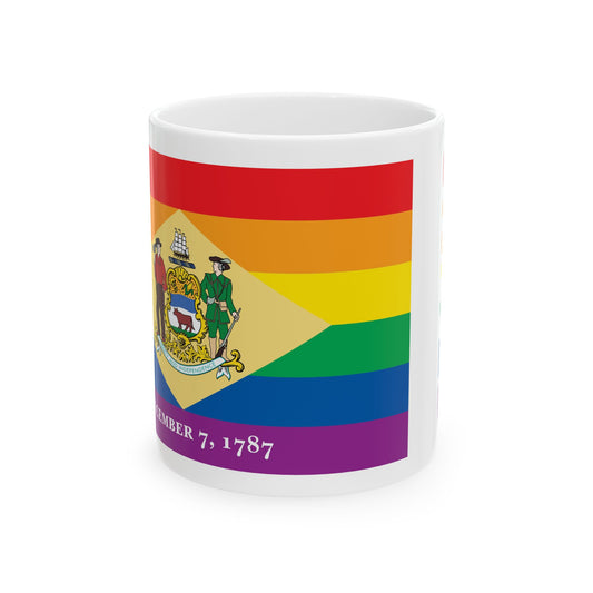 Delaware Rainbow Pride Flag "UNITED" Ceramic Mug