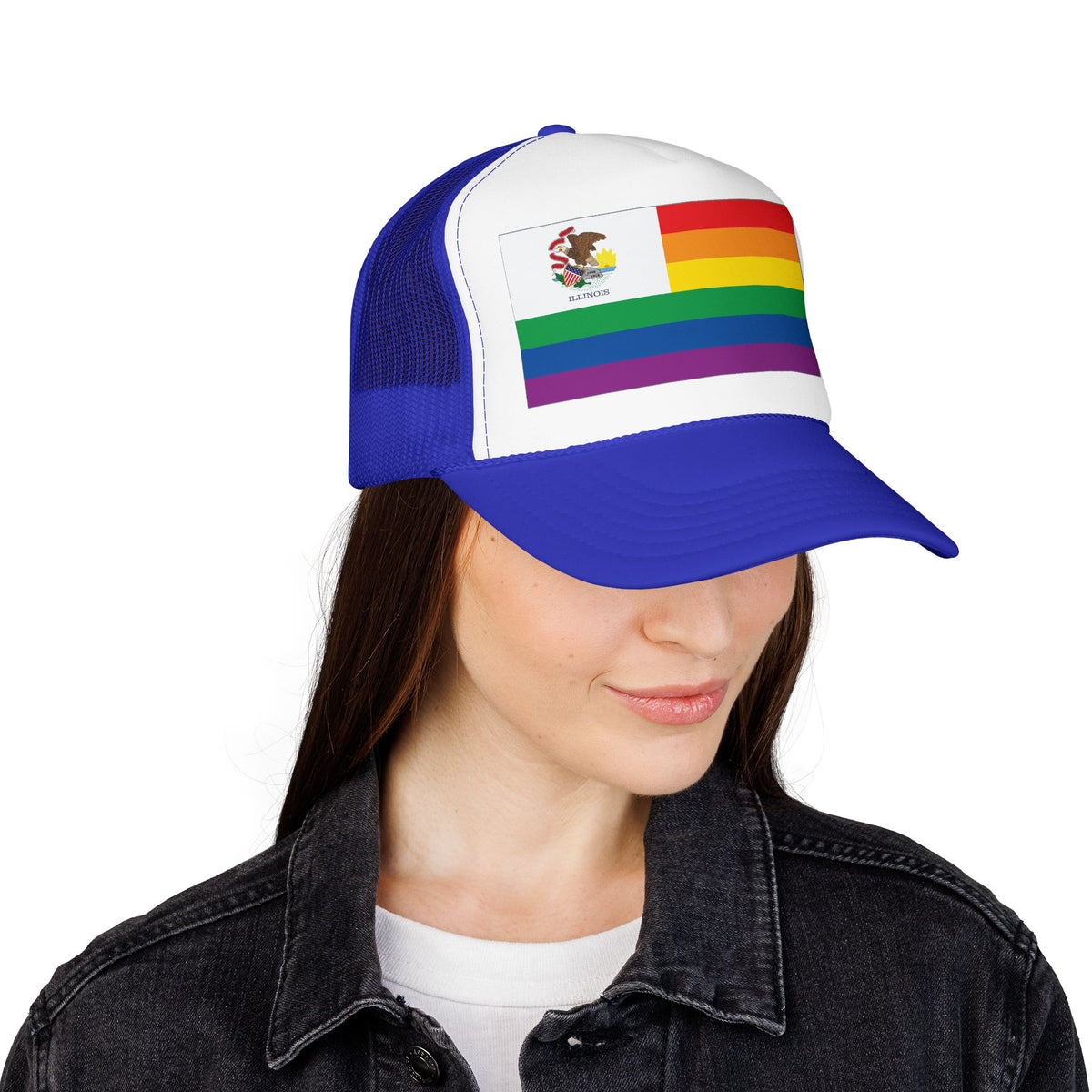Illinois Rainbow Pride Flag "UNITED" Printed Foam Trucker Hat, Several Color Options