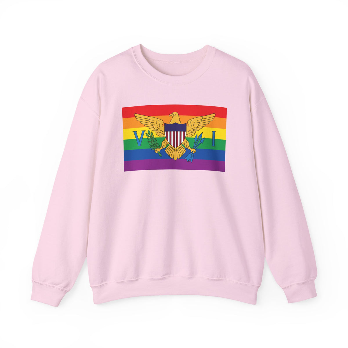 U.S. Virgin Islands Rainbow Pride Flag Unisex Crewneck Sweatshirt, White, Black or Light Pink
