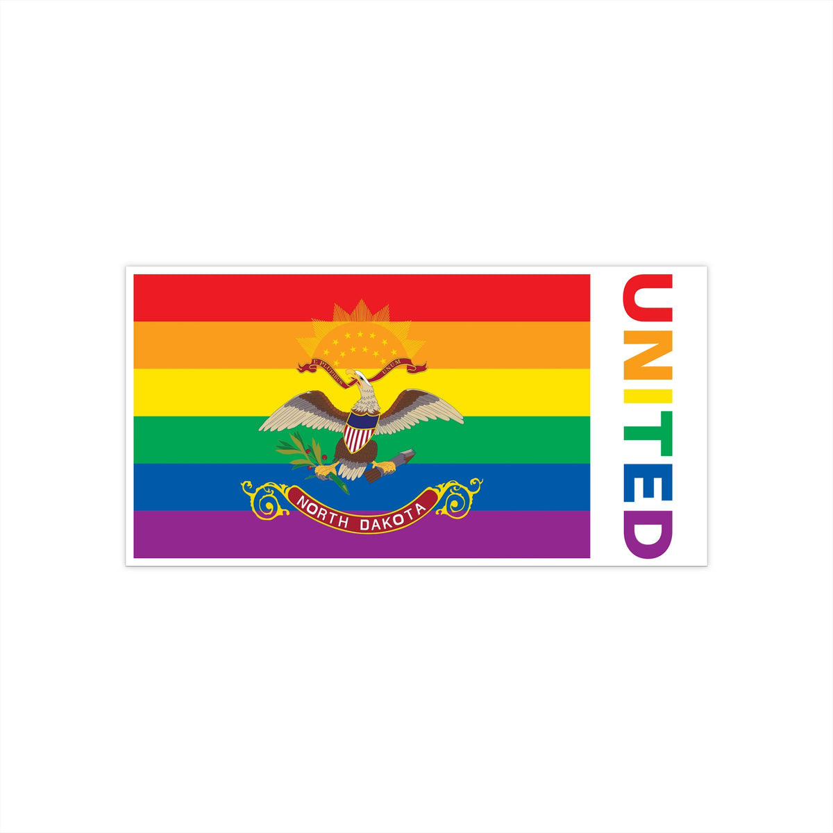 North Dakota Rainbow Pride Flag "UNITED" Bumper Sticker