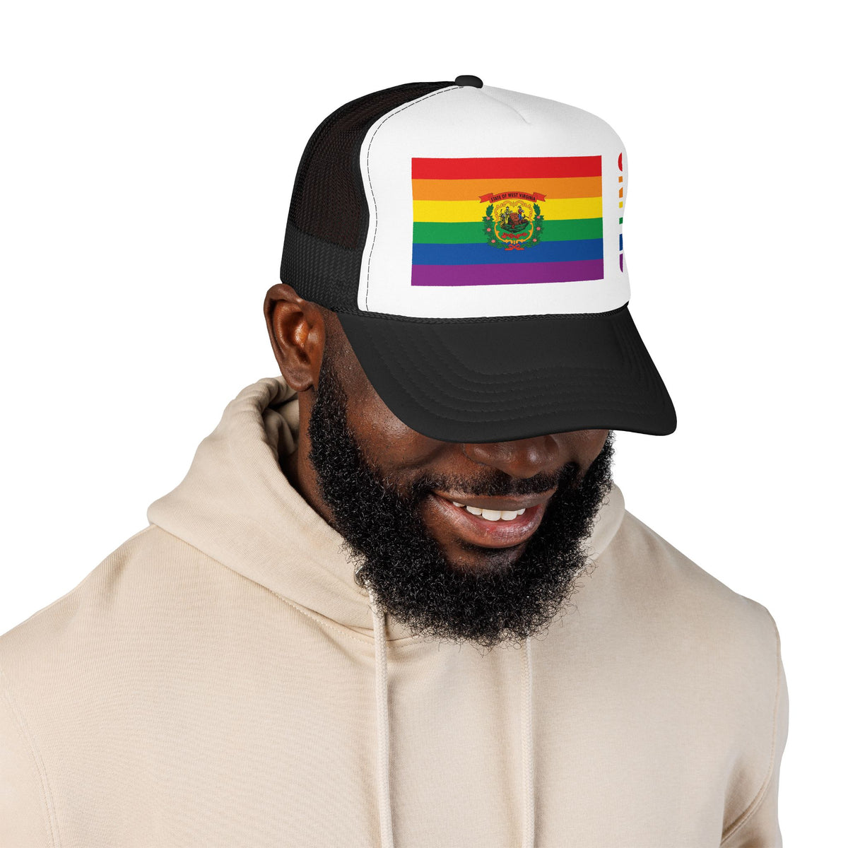 West Virginia Rainbow Pride Flag "UNITED" Printed Foam Trucker Hat, Several Color Options