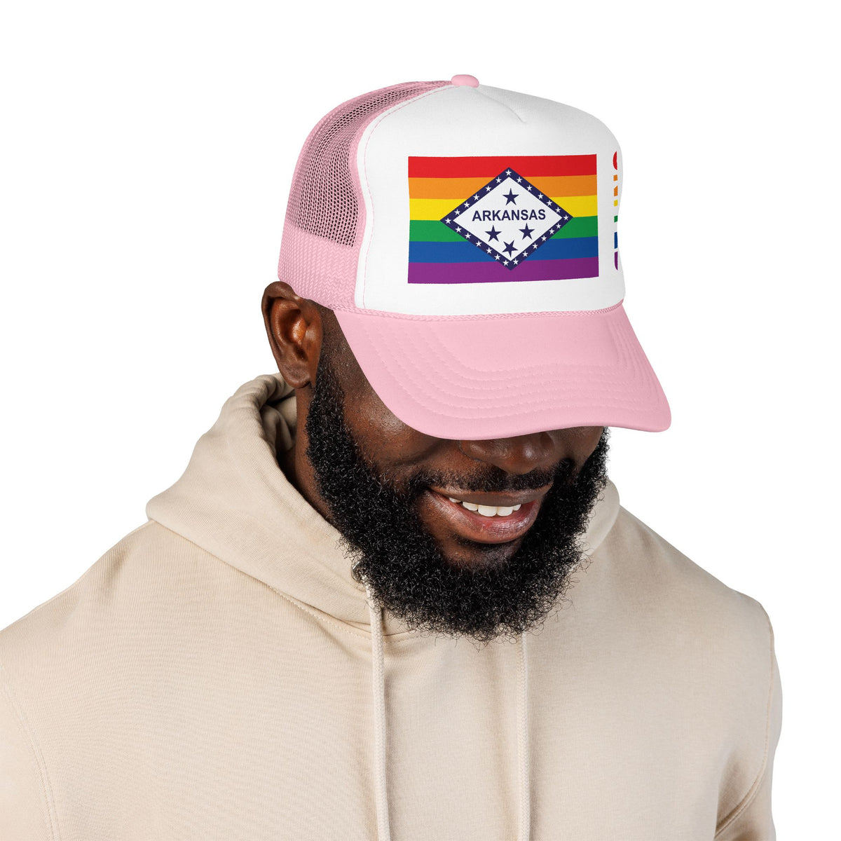 Arkansas Rainbow Pride Flag "UNITED" Printed Foam Trucker Hat, Several Color Options