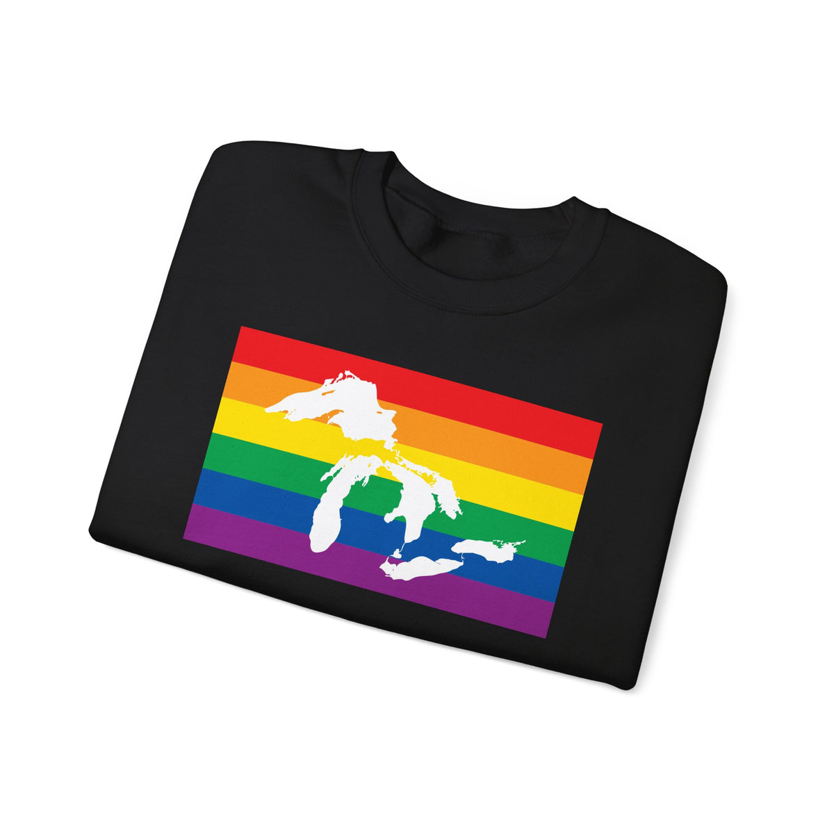 Great Lakes Region Rainbow Pride Flag Unisex Crewneck Sweatshirt, White, Black or Light Pink