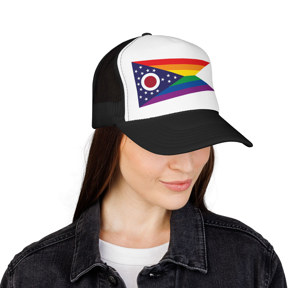 Ohio Rainbow Pride Flag "UNITED" Printed Foam Trucker Hat, Several Color Options
