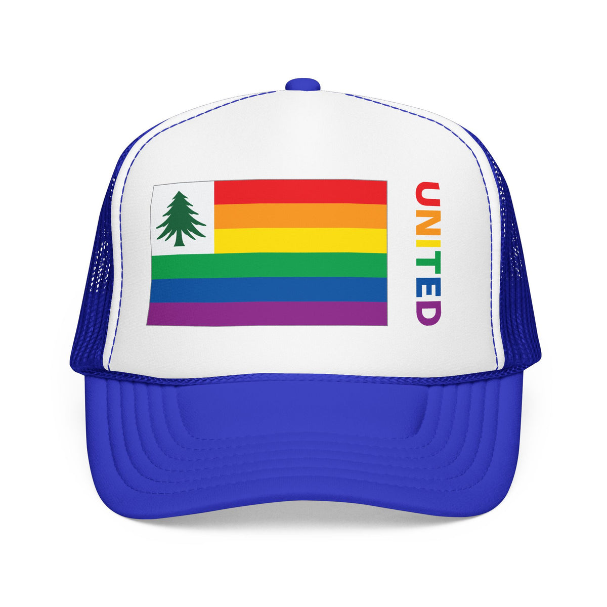 New England Rainbow Pride Flag "UNITED" Printed Foam Trucker Hat, Several Color Options