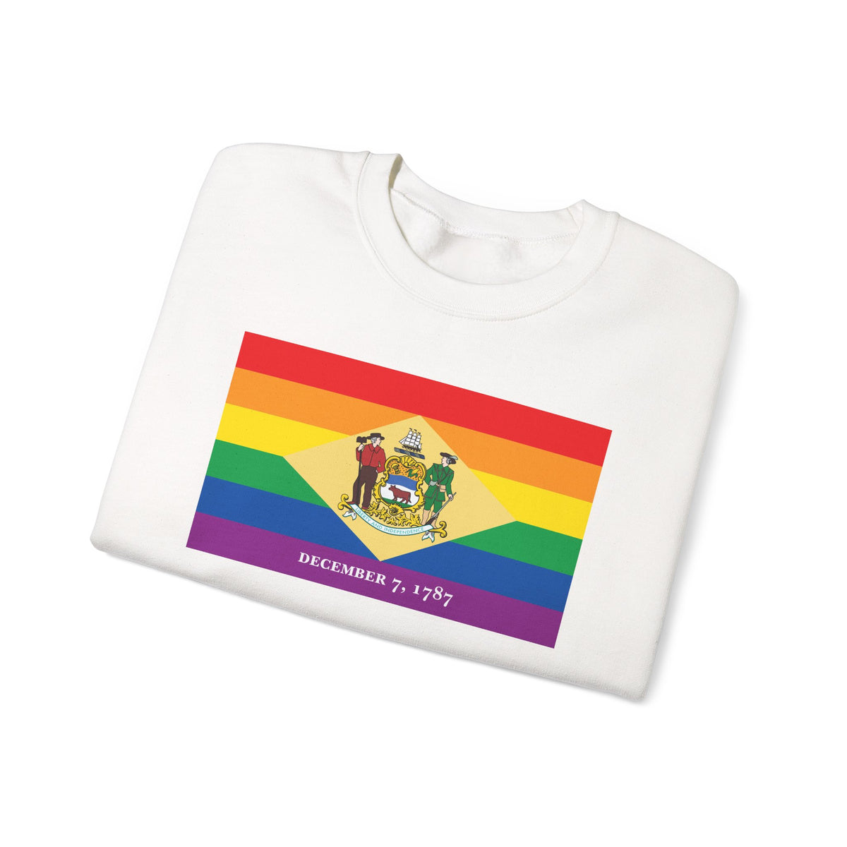 Delaware Rainbow Pride Flag Unisex Crewneck Sweatshirt, White, Black or Light Pink