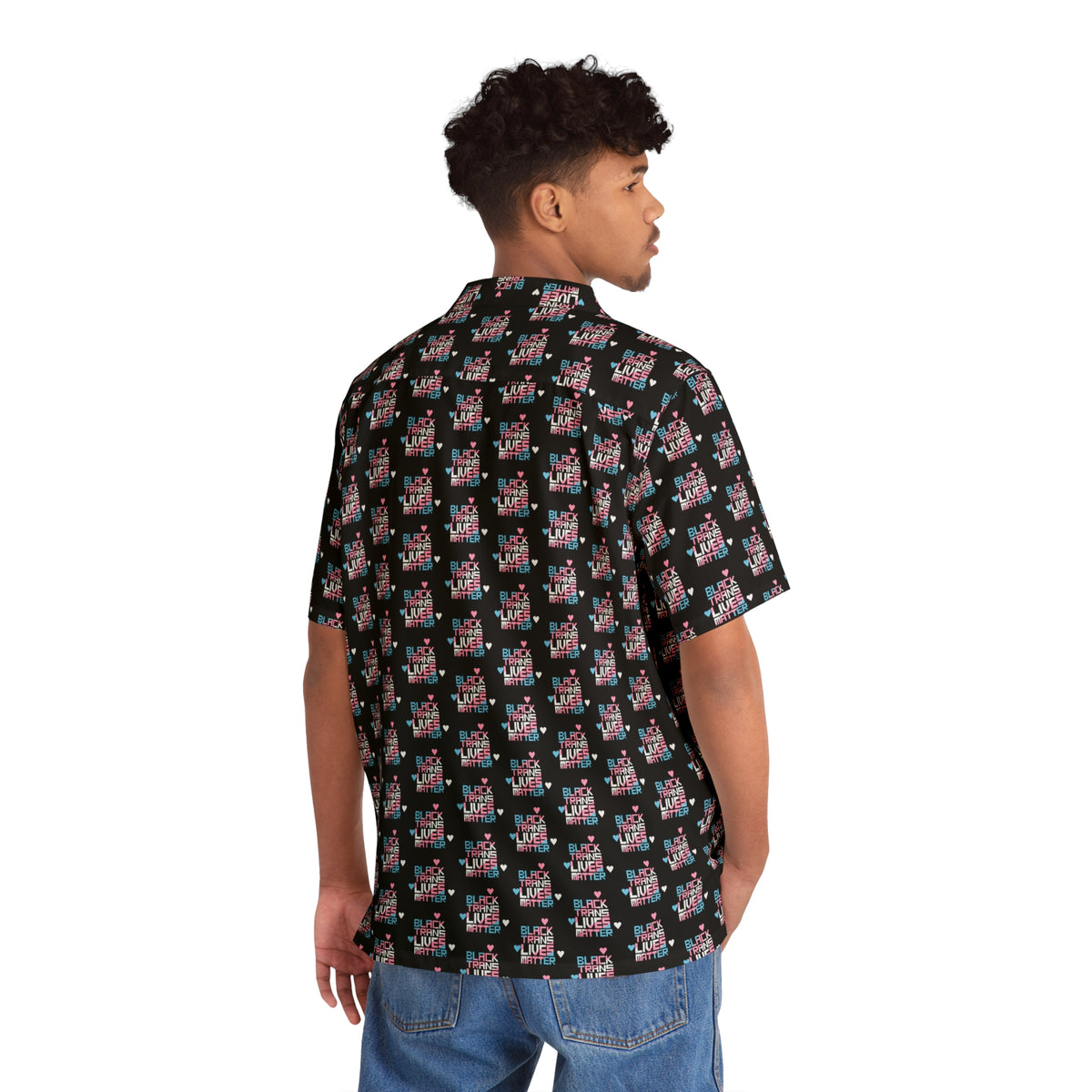 BLACK TRANS LIVES MATTER Retro Hawaiian Shirt Style - San Francisco Tenderloin Deco on Black