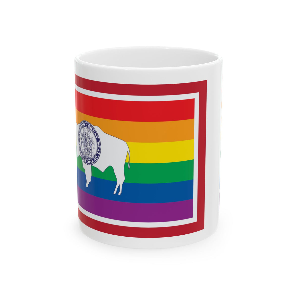 Wyoming Rainbow Pride Flag "UNITED" Ceramic Mug