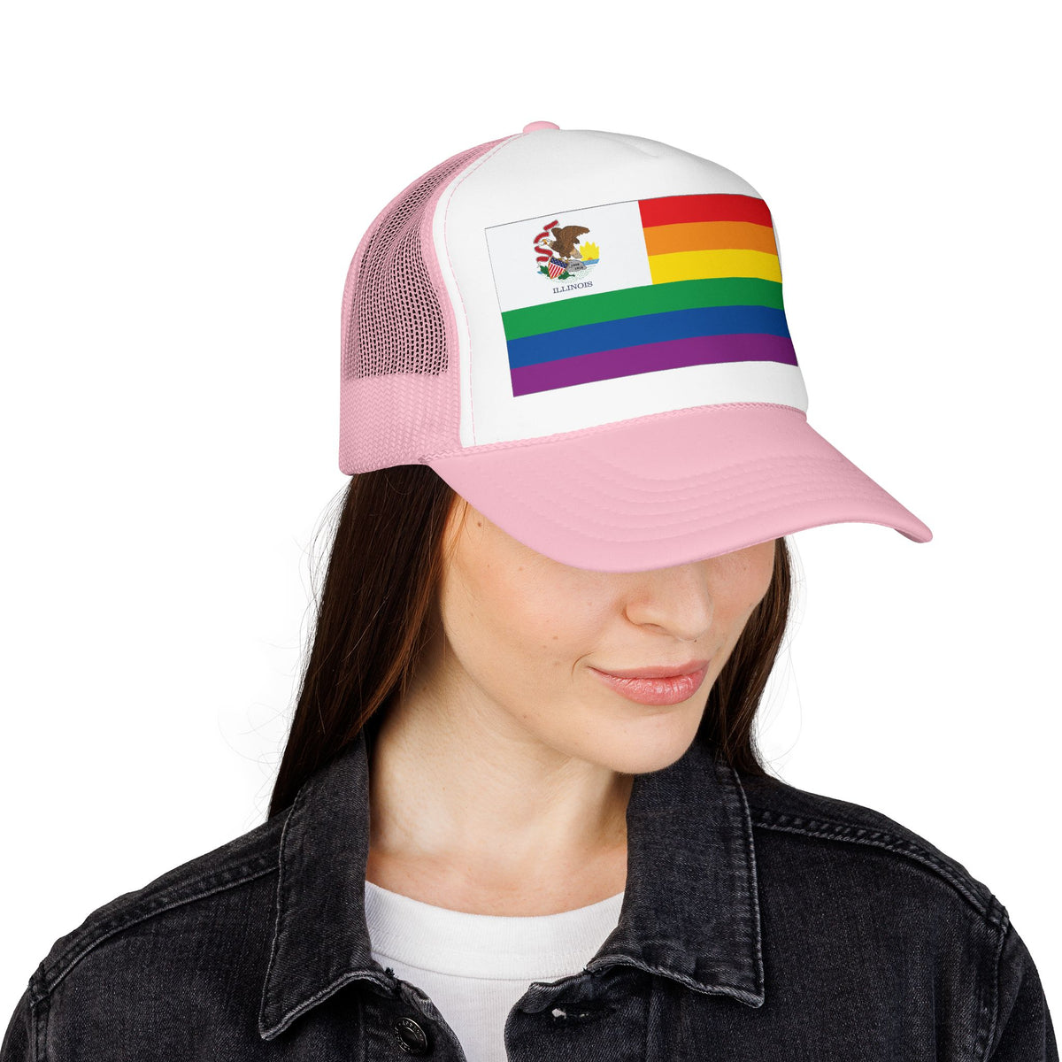 Illinois Rainbow Pride Flag "UNITED" Printed Foam Trucker Hat, Several Color Options