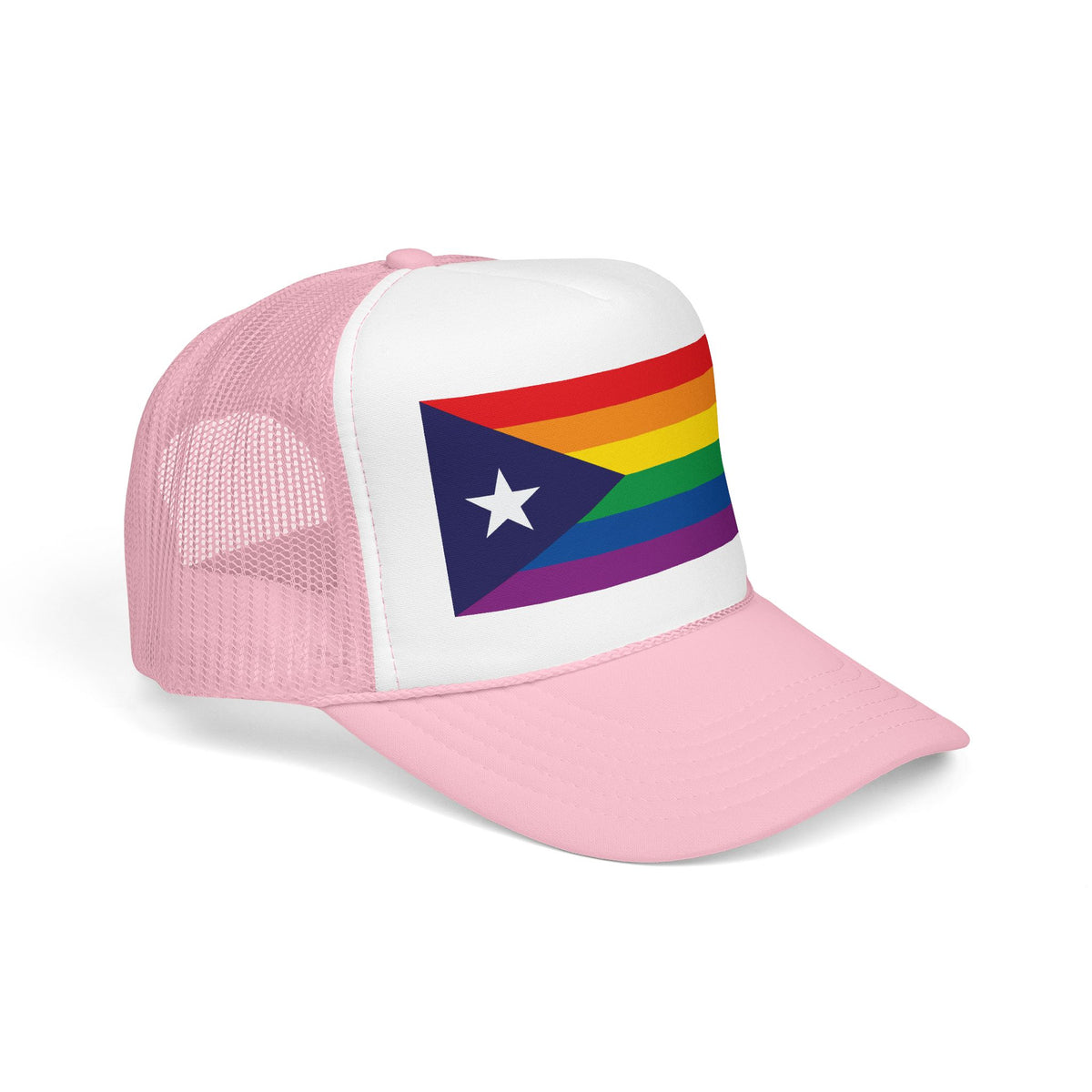 Puerto Rico Rainbow Pride Flag "UNITED" Printed Foam Trucker Hat, Several Color Options
