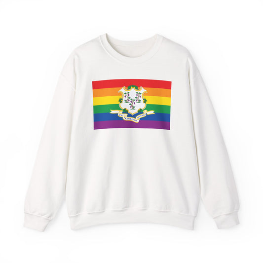 Connecticut Rainbow Pride Flag Unisex Crewneck Sweatshirt, White, Black or Light Pink