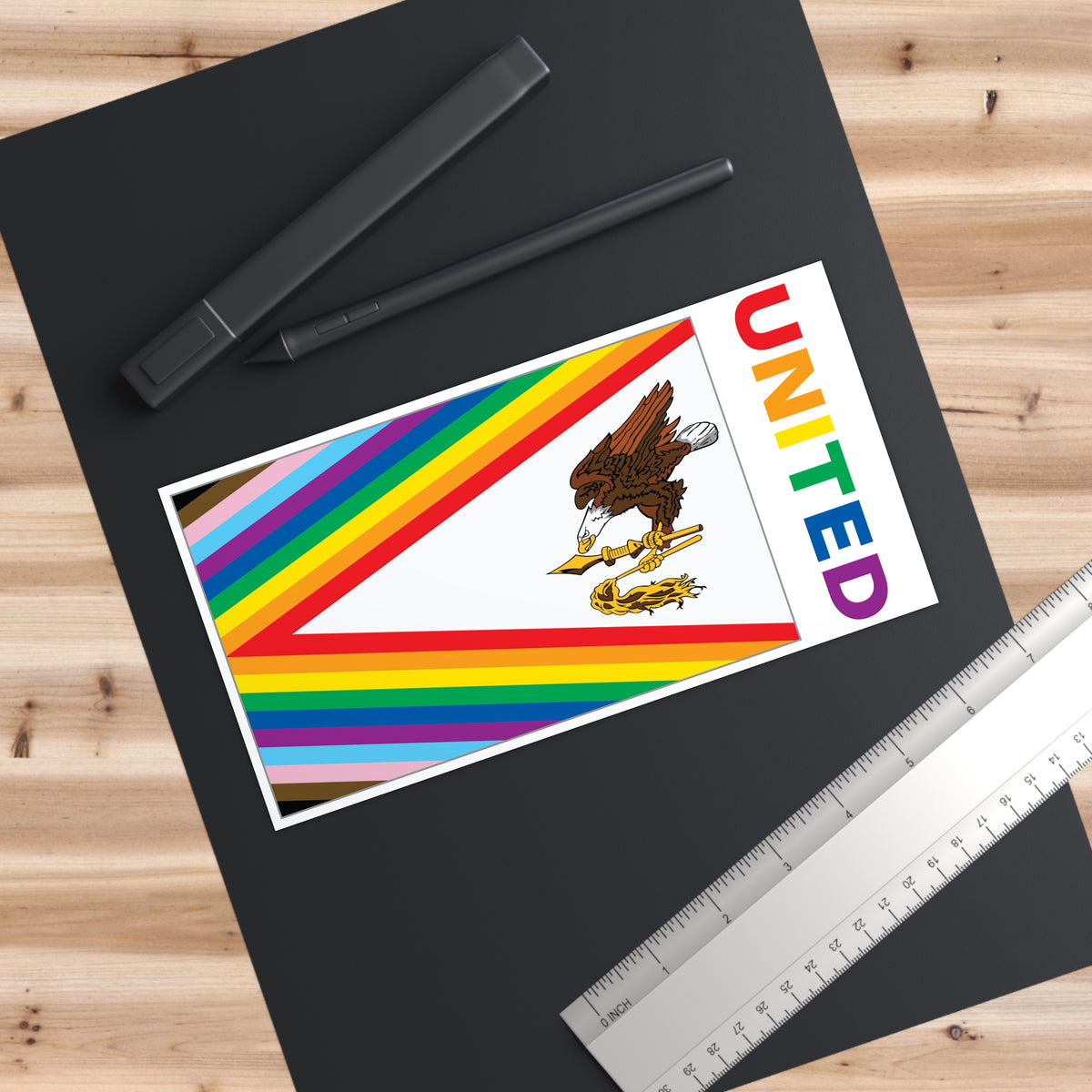 American Samoa Rainbow Pride Flag "UNITED" Bumper Sticker