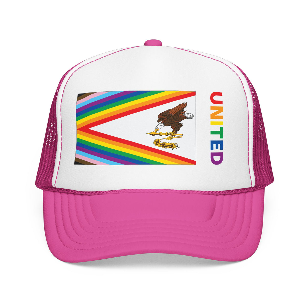 American Samoa Rainbow Pride Flag "UNITED" Printed Foam Trucker Hat, Several Color Options