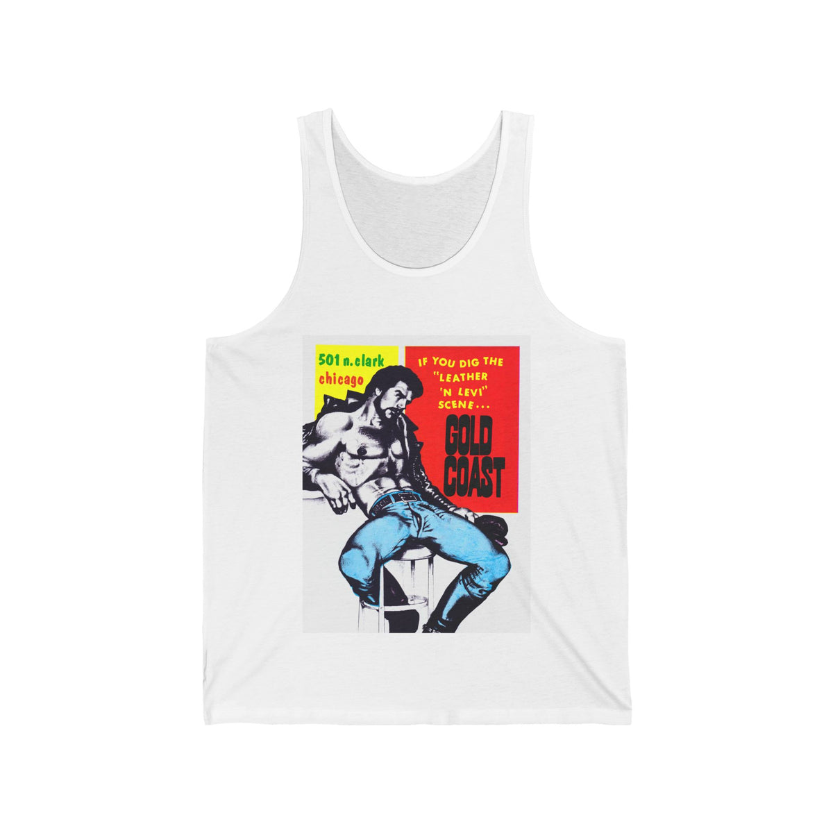 GOLD COAST Leather Levi Tank Top, Chicago Leather Bar Poster Tribute