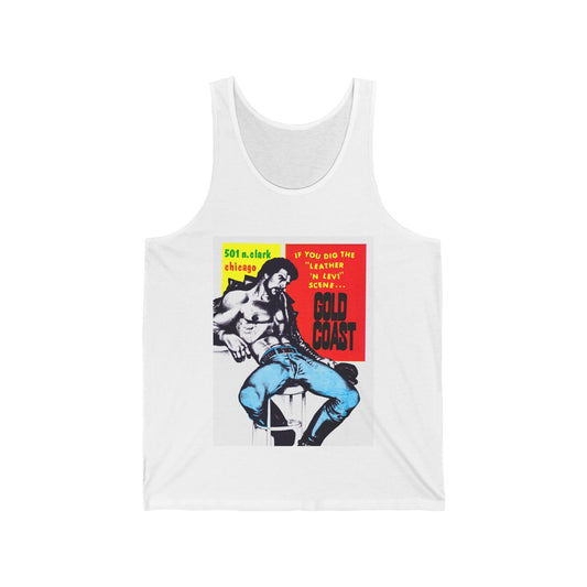 GOLD COAST Leather Levi Tank Top, Chicago Leather Bar Poster Tribute