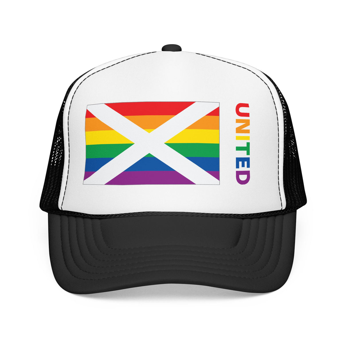 Alabama Rainbow Pride Flag "UNITED" Printed Foam Trucker Hat, Several Color Options