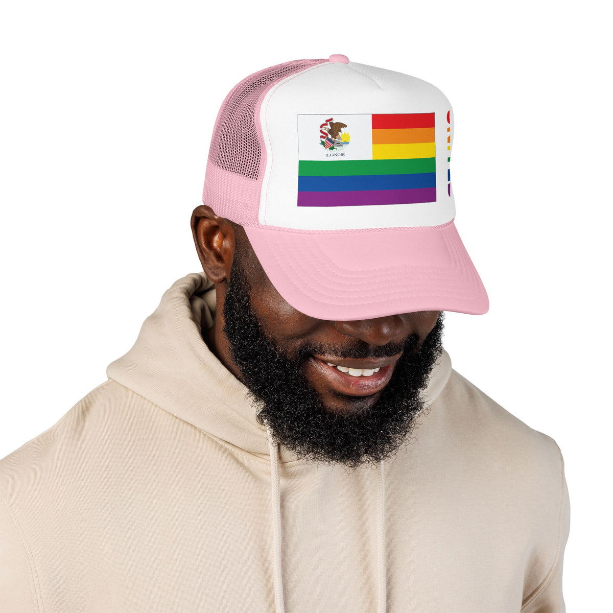 Illinois Rainbow Pride Flag "UNITED" Printed Foam Trucker Hat, Several Color Options