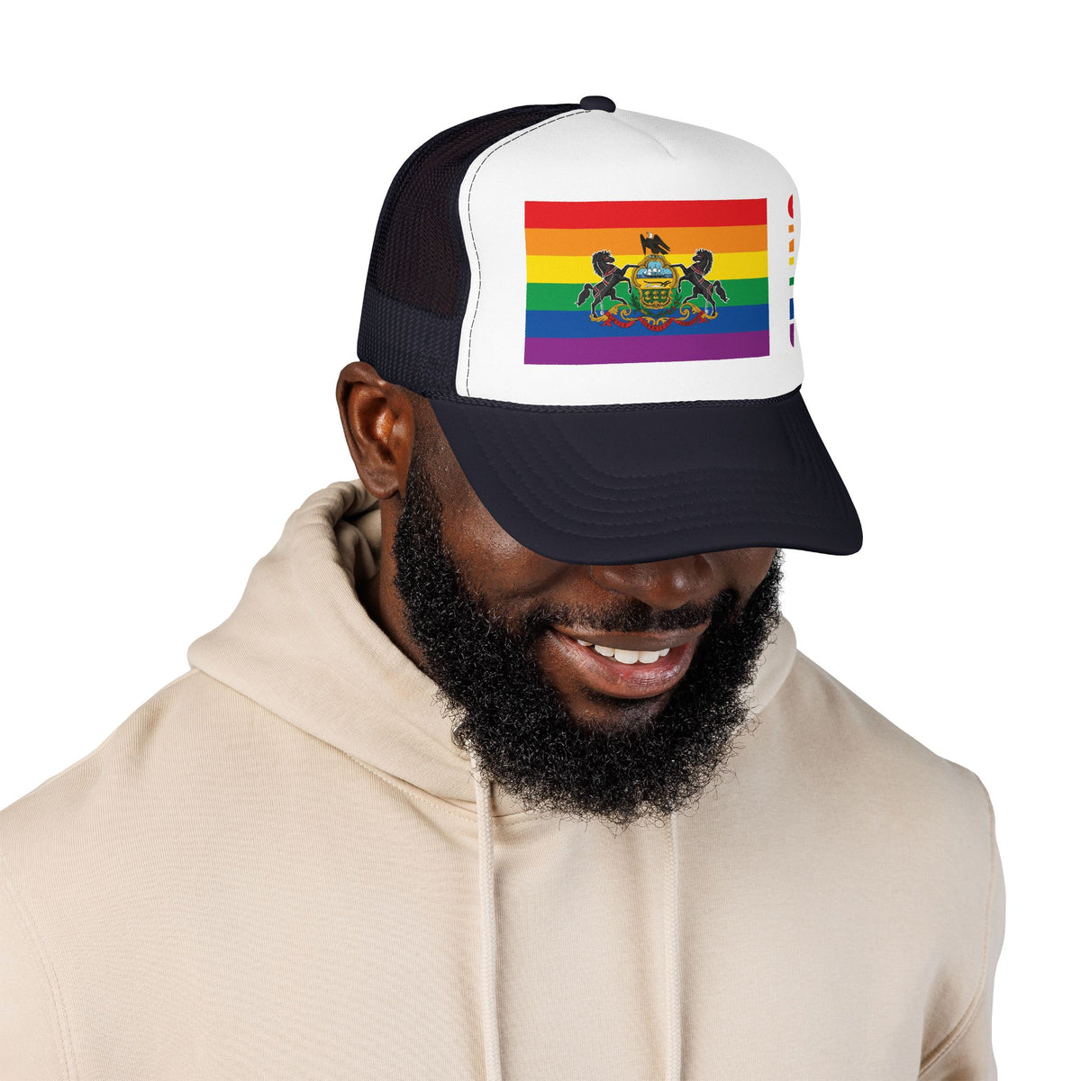 Pennsylvania Rainbow Pride Flag "UNITED" Printed Foam Trucker Hat, Several Color Options