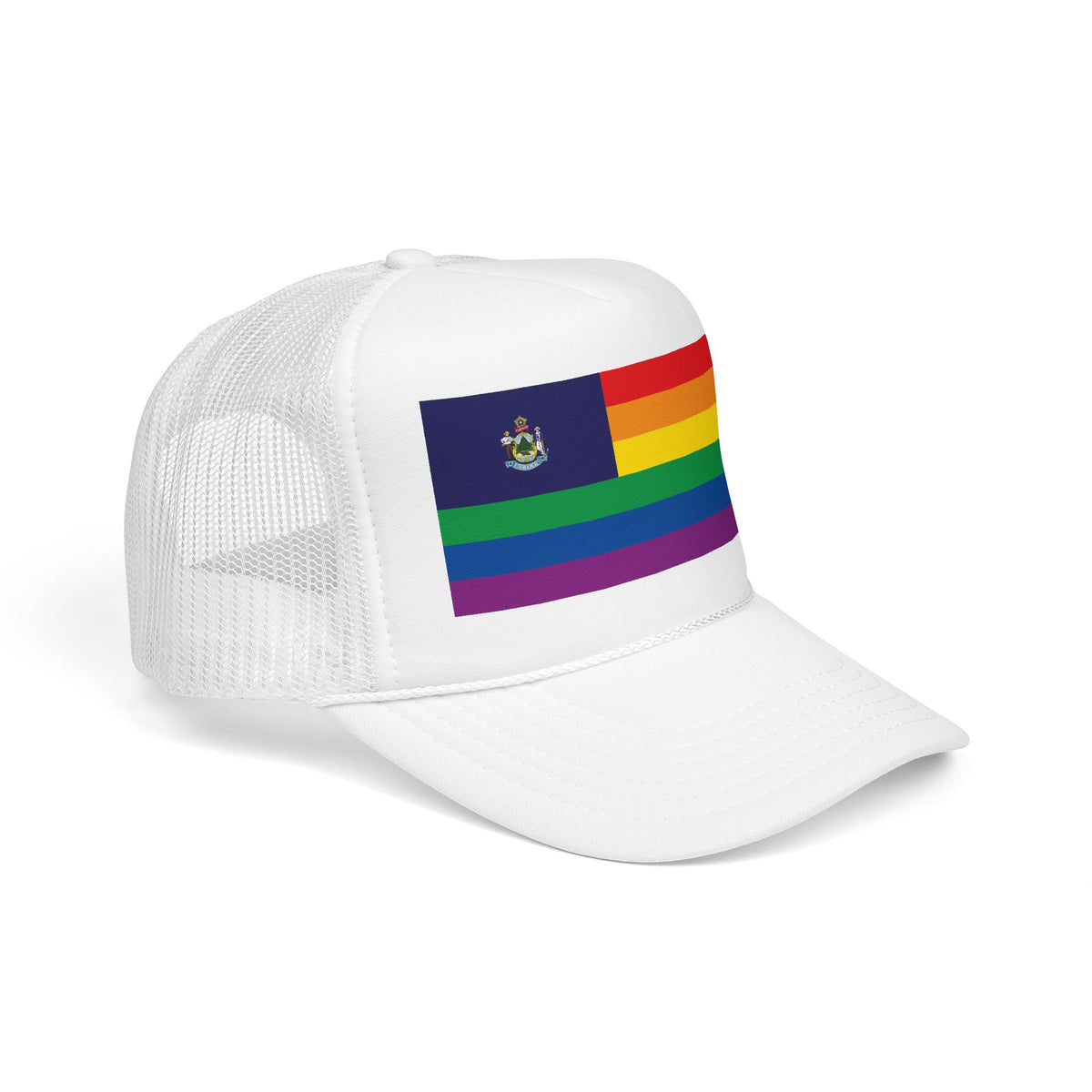 Maine Rainbow Pride Flag "UNITED" Printed Foam Trucker Hat, Several Color Options