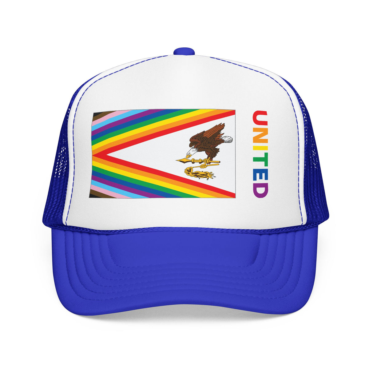 American Samoa Rainbow Pride Flag "UNITED" Printed Foam Trucker Hat, Several Color Options