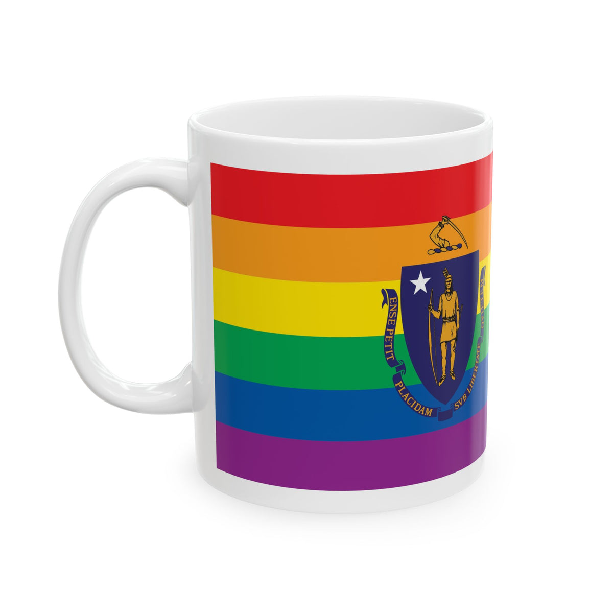 Massachusetts Rainbow Pride Flag "UNITED" Ceramic Mug