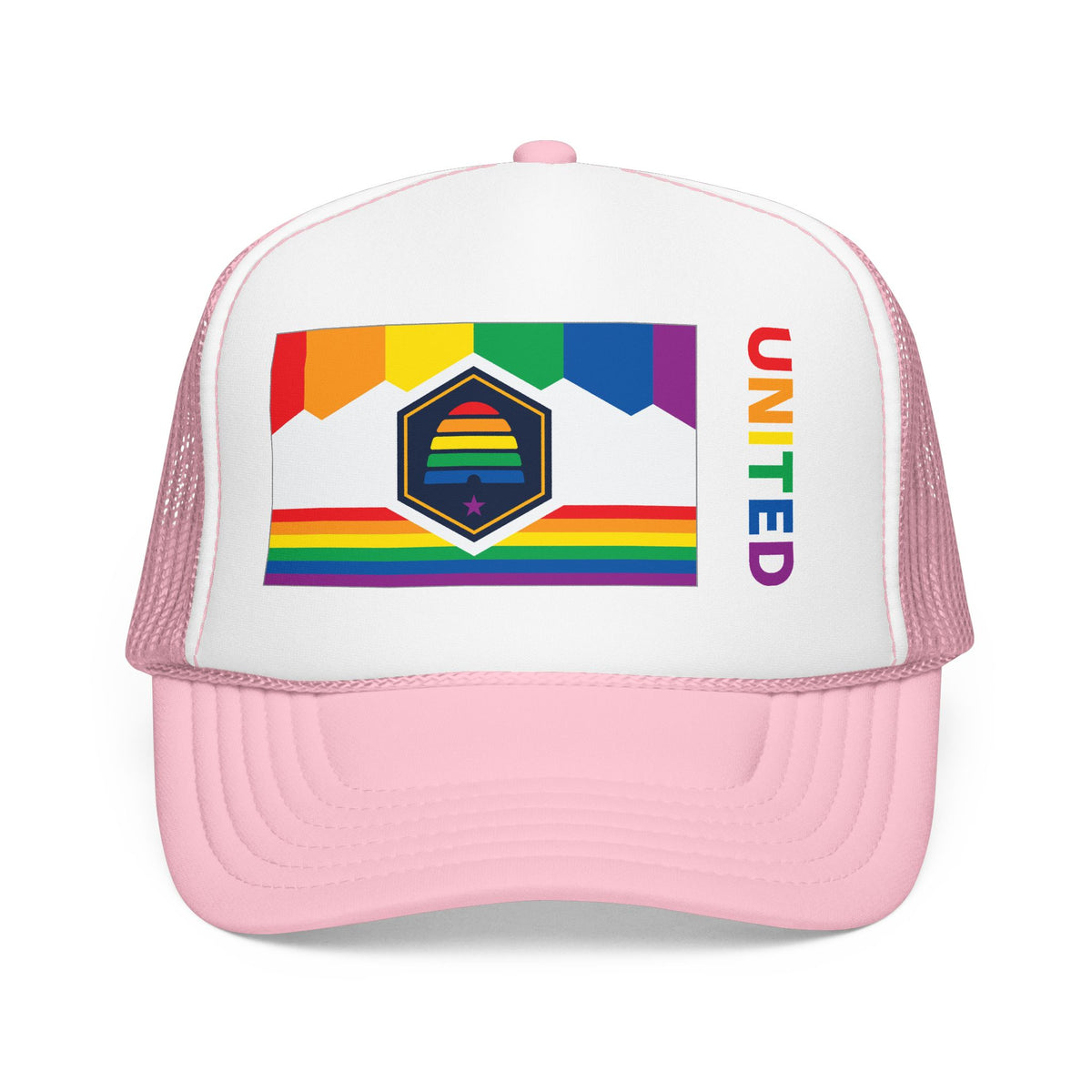 Utah Rainbow Pride Flag "UNITED" Printed Foam Trucker Hat, Several Color Options