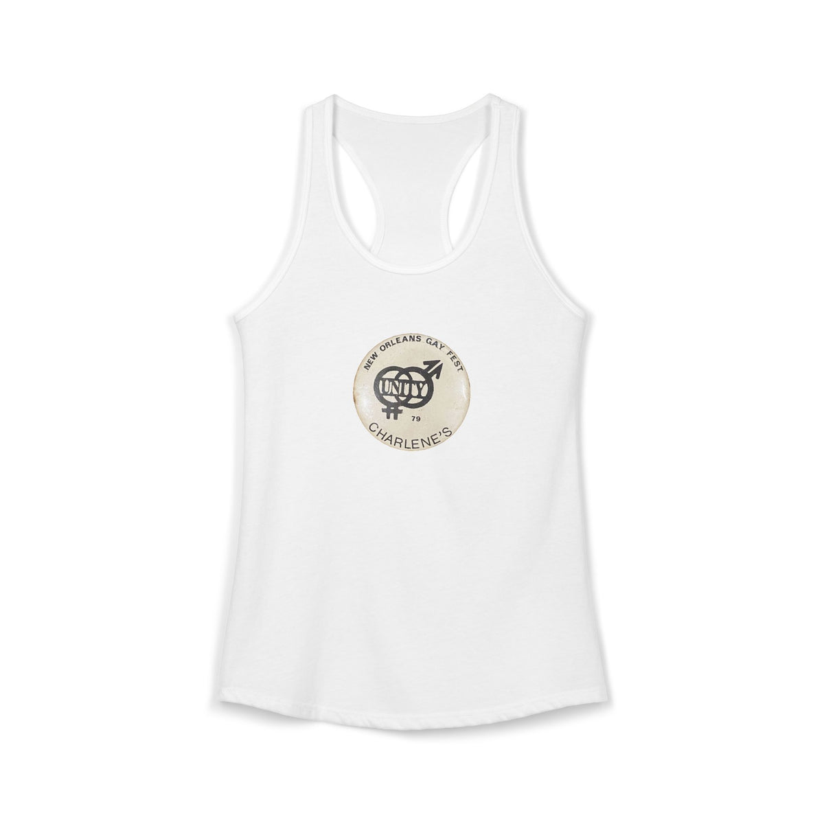 Charlene's New Orleans 1979 Gay Fest Unity Button Tank Top - White