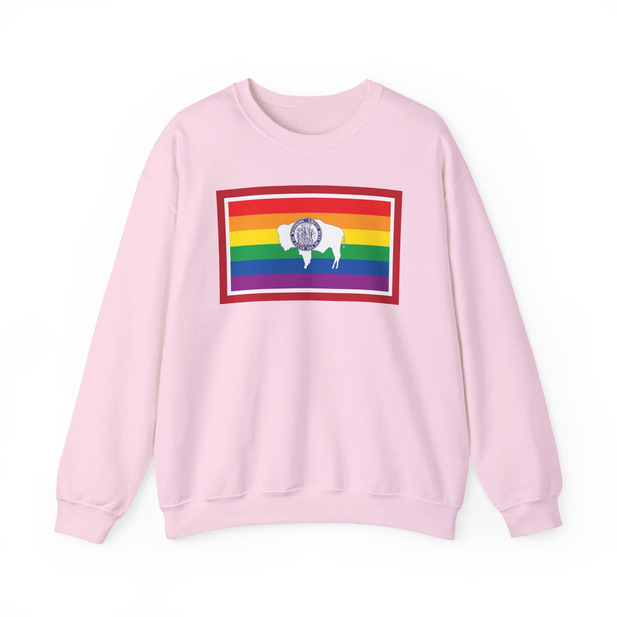 Wyoming Rainbow Pride Flag Unisex Crewneck Sweatshirt, White, Black or Light Pink