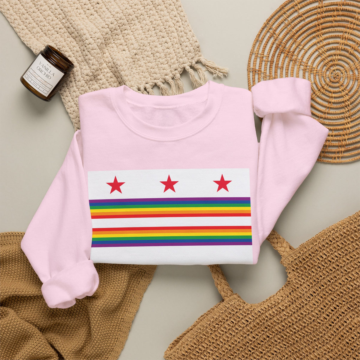 Washington, D.C. Rainbow Pride Flag Unisex Crewneck Sweatshirt, White, Black or Light Pink