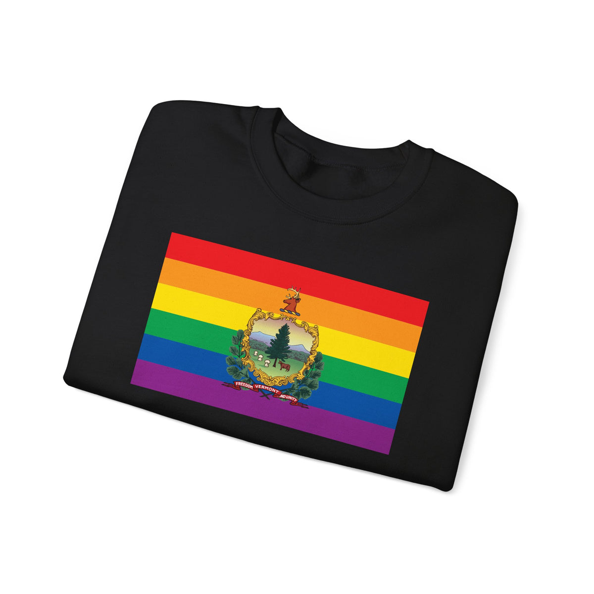 Vermont Rainbow Pride Flag Unisex Crewneck Sweatshirt, White, Black or Light Pink