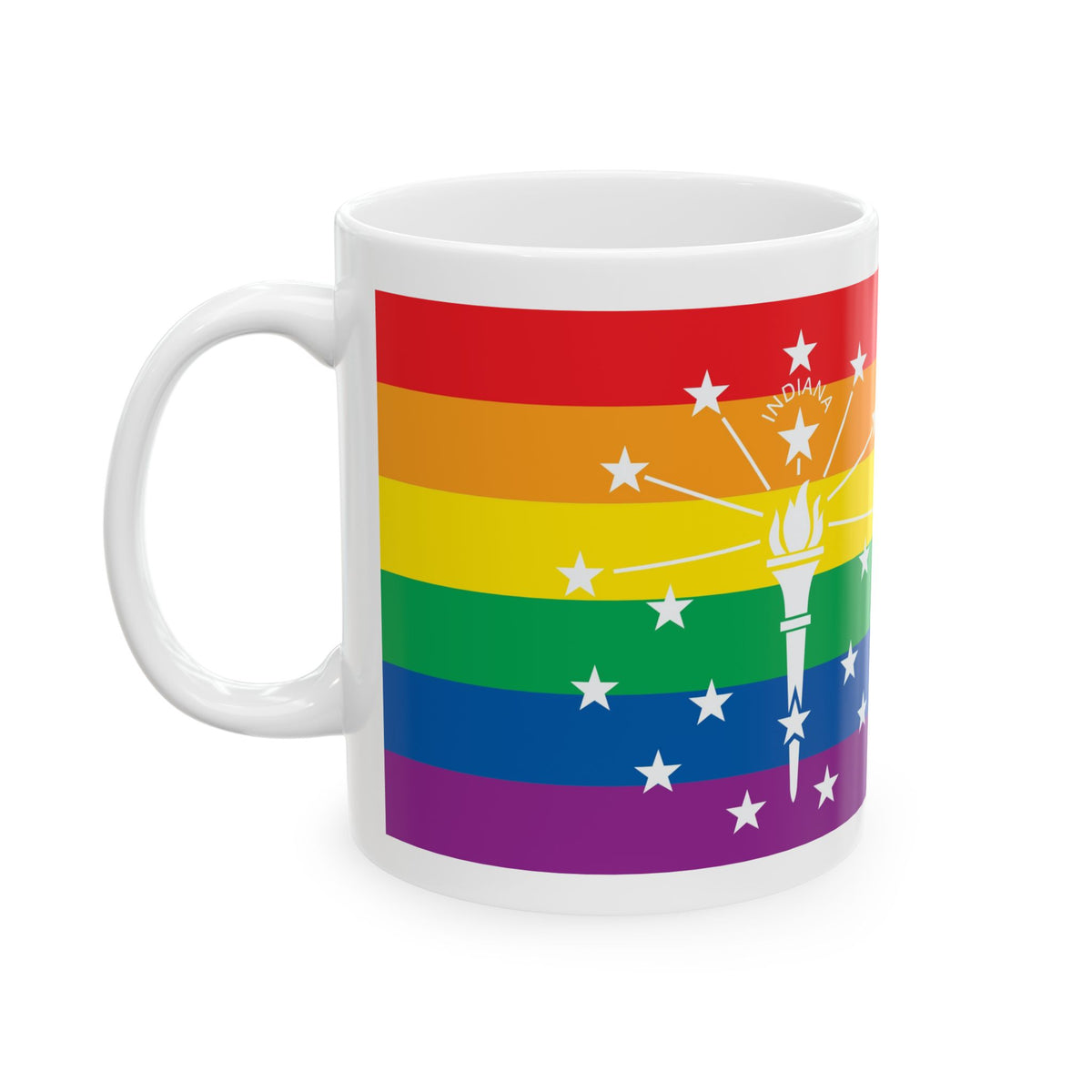 Indiana Rainbow Pride Flag "UNITED" Ceramic Mug